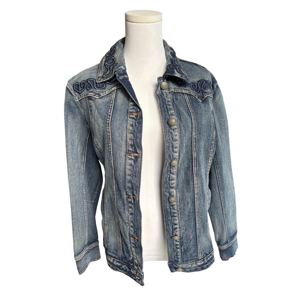Vintage Y2K Back in the Saddle Embroidered Denim Jacket Size M